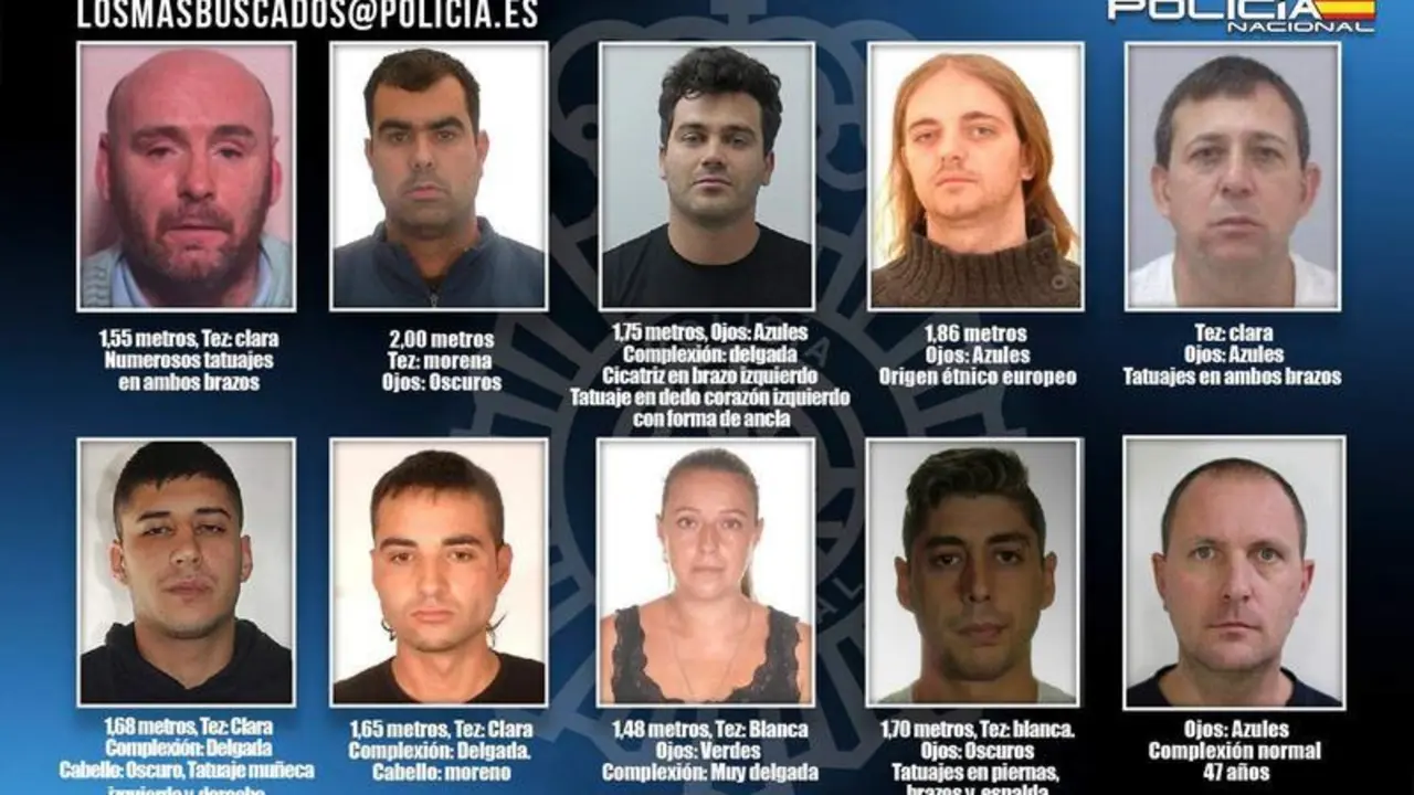 Los 10 fugitivos que la Polic&iacute;a Nacional sospecha que est&aacute;n en Espa&ntilde;a y sobre los que ha pedido a la ciudadan&iacute;a que avise si los detectan.
POLICIA NACIONAL /EFE